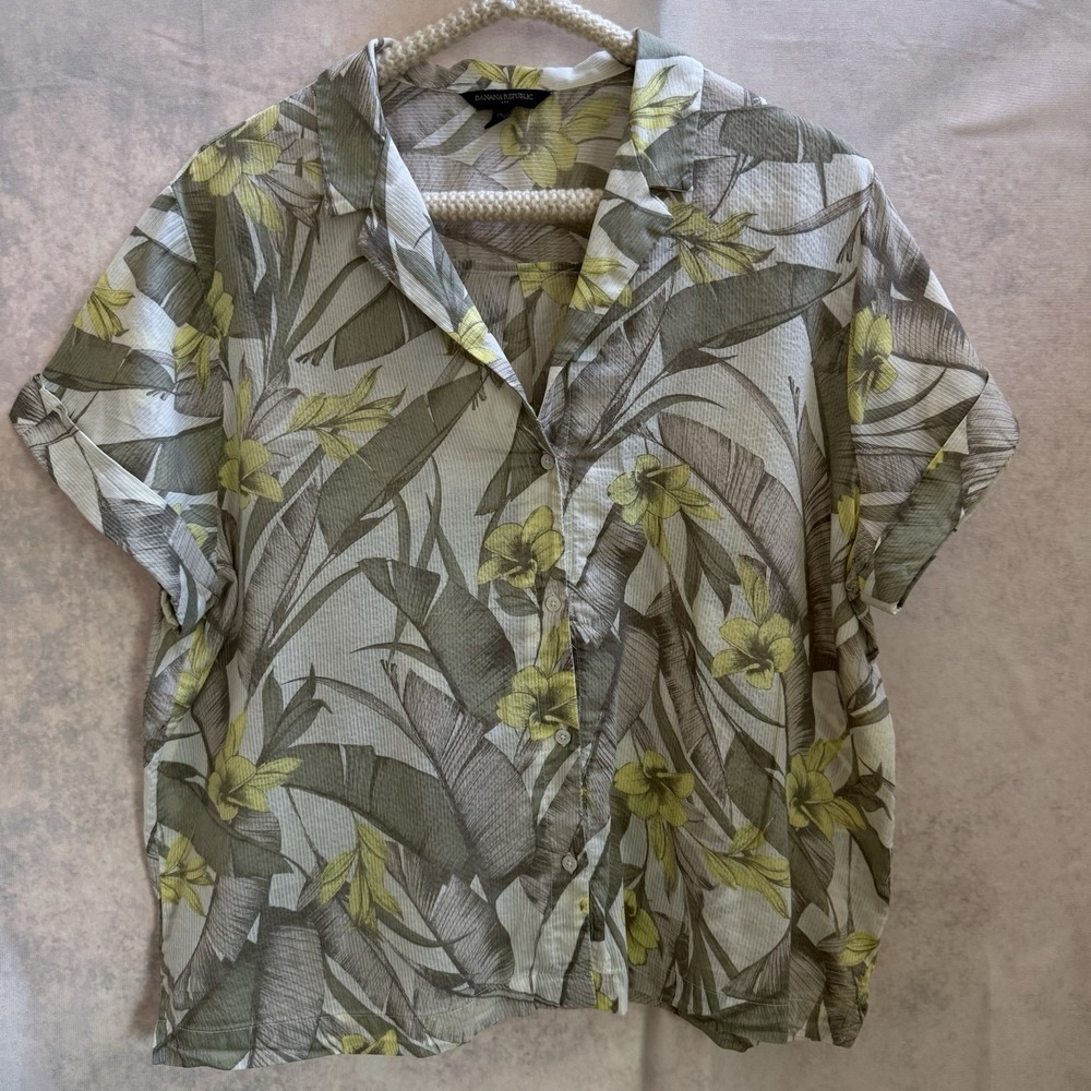 Banana Republic Floral Button Up Shirt Top Womens Size XL Tropical Hawaiian